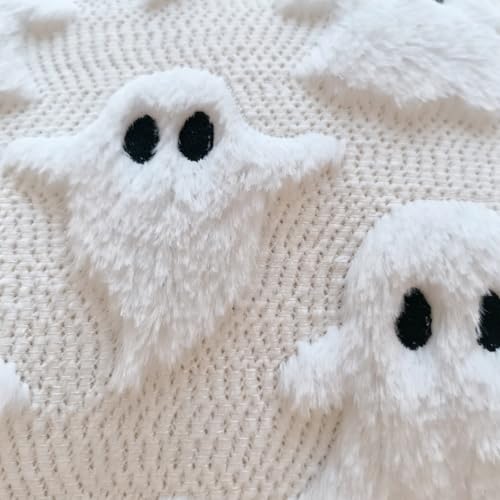 White Ghost Halloween Throw Pillow Covers 18x18 in Set of 2, Tufted Embroidered Plush Cushion Covers for Couch Sofa Holiday Decor - color: White Ghost