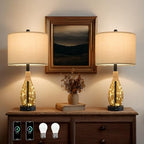 OYEARS 23" Table Lamps for Living Room Set of 2 Bedside Lamps for Night Stands Bedroom Lamps Farmhouse Rattan Boho Lamp Glass Nightlight End Table Lamp,Two Light Points - color: Tea Brown