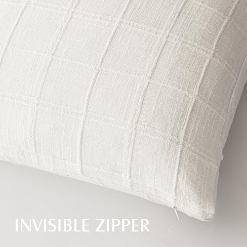 Foindtower Set of 1 Decorative Linen Check Throw Pillow Cover Neutral Farmhouse Vintage Cushion Cover Modern Boho Home Decor for Sofa Chair Couch Bedroom Living Room Outdoor,16×16 Inch,Cream White - color: White, size: 16" x 16" (Pack of 1)