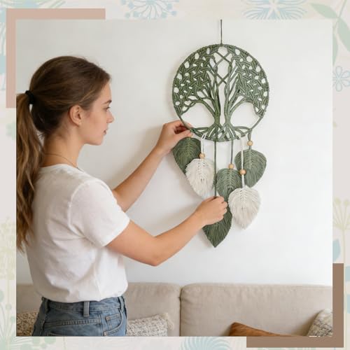 Large Tree of Life Dream Catchers Macrame Wall Hanging, Boho Wall Decor for Living Room Bedroom Nursery, Rustic Farmhouse Bohemian Home Decor, Housewarming Gift for Women, Mom, New Home Gift, Spiritual Decor - color: Tree Of Life
