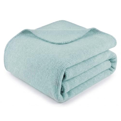 Arconiz Darcy Throw Blanket 50''x60'', Mint Solid Textured Woven Cotton Blend Throw for Couch Sofa Bed, Soft Lightweight All Season Decorative Blanket for Modern Home Decor - color: Mint Solid