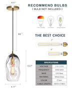 CASAMOTION Modern Pendant Lights Kitchen Island Large Gold Hanging Light Fixtures for Dining Table Blown Art Glass Clear Organic Globe Bedroom Foyer Entryway Hallway Lamp 12 Inch 1 Pack - color: Clear+Glod 12"H-1 Pack