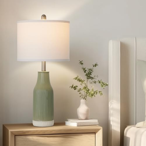 24.5" Ceramic Table Lamp for Bedroom, Sage Green Table Lamp for Living Room End Table, Small Farmhouse Bedside Lamp for Nightstand (1 Pack) - color: Sage Green - 24.5"H - 1 Pack