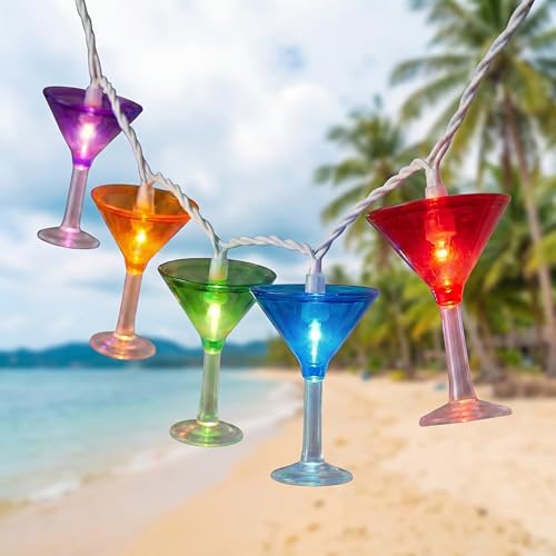 LED Cocktail Glass String Lights, 8.5Ft Tropical Beach Themed Margarita Drink String Lights Plug in with 10 Multicolor Cup, Summer Hawaiian Lights for Camping Tent Holiday Party Garden Outdoor Decor - color: Multicolor Cocktail