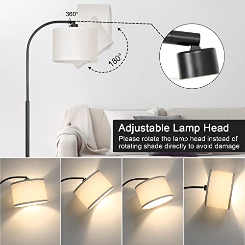 Modern Floor Lamp for Living Room, Arc Floor Lamp with Adjustable Hanging Shade, Black Light with Pedal Switch for Bedroom Study Room, 9W 3000K LED Bulb Included - color: Black