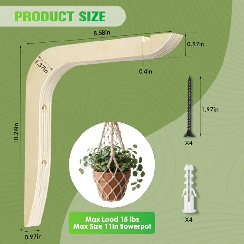 Wooden Plants Hanger, Plant Hangers Indoor Wall Mount, 8.58-Inch Hanging Plant Hooks For Wall, Basket Hooks for Lanterns, Flower Bracket, Wind Chimes, Lamp, Bird Feeders, Patio Decor(wood color 2PCS) - color: Light wood color 2PCS