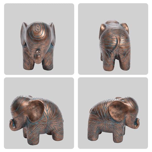 Small Elephant Statue,Boho Textured Animal Elephant Figurine Decor Ornament, Good Luck Resin Elephant Gifts for Women,Tabletop Home Decoration for Shelf Living Room Bedroom Office-Copper - color: Copper Blue