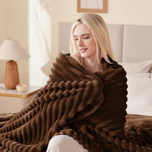 EXQ Home Gentle Soft Fleece Throw Blanket – Cozy Lightweight Blanket for Couch Bed – All-Season Warm Fuzzy Flannel Blanket for Women Mom Her – Gifts for Birthday(60"x80",Brown) - color: Brown, size: Twin