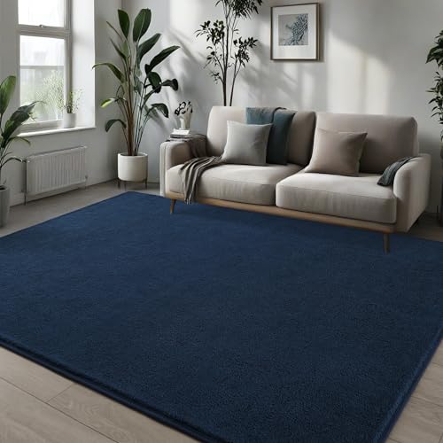 Pettop 4x6 ft Navy Blue Area Rugs for Bedroom Living Room, Washable Memory Foam Indoor Carpet, Modern Aesthetic Minimalist Non Slip Soft Comfy Carpet for Boys Girls Dorm Home Decor - color: Navy Blue, size: 4' X 6' (Rectangular)