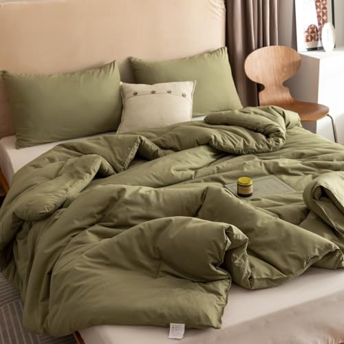 ROSGONIA Queen Comforter Set Olive Green, 3pcs Bedding Sets Queen (1 Boho Olive Comforter & 2 Pillowcases), All Season Lightweight Blanket Quilt - color: Olive Green, size: Queen Comforter 90"x90"
