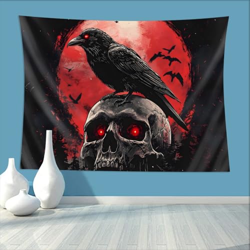 ZKPeFeH Crow blood moon skull Tapestry Crow Tapestry Raven Tapestry Halloween Tapestry Gothic Tapestries Full Moon Tapestry 24x42Inch - color: Crow blood moon skull 0, size: 24x42Inch