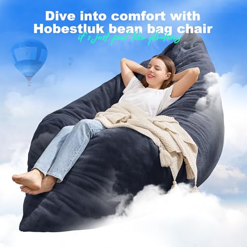 Hobestluk 3 in 1 Bean Bag Chair Giant Bean Bag Chairs for Adults with Plush Faux Fur Cover Convertible Bean Bag Floor Cushion with Machine Washable Cover for Living Room (Plush Dark Grey) - color: Charcoal Grey