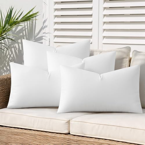 MIULEE Outdoor Pillow Inserts 12x20 Pack of 4 Waterproof Throw Pillow Inserts Decorative 100% Virgin Fibers Filling for Patio Sofa Couch - size: 12x20 Inch