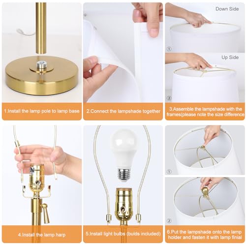 JUNNAI 2 Pack 22"-30" Adjustable Height Table Lamps Set, Modern Gold Table Lamps with White Shade 3 Colour Temperature Pull Chain Tall Lamps for Living Room Bedroom Bedside End Table Nightstand - color: Gold+White Shade Set of 2