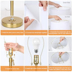 JUNNAI 2 Pack 22"-30" Adjustable Height Table Lamps Set, Modern Gold Table Lamps with White Shade 3 Colour Temperature Pull Chain Tall Lamps for Living Room Bedroom Bedside End Table Nightstand - color: Gold+White Shade Set of 2