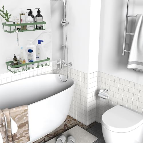 Moforoco Shower Caddy Shelf Organizer Rack, Self Adhesive Black Bathroom Shelves Basket, Home Farmhouse Wall Inside Organization and Storage Decor Rv Accessories, First Camper Apartment Essentials - color: Sage Green, size: Medium