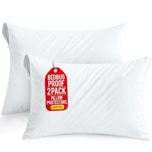 Set of 2 Pillow Protectors with Zipper Queen Size, Bed Bug and Dust Mite Proof Pillow Covers, Ultra Soft Pillow Encasements, Moisture Wicking and Waterproof Pillow Cases by Utopia Bedding (White) - size: Queen (Pack of 2)