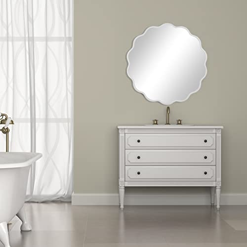 White Round Wavy Mirror for Wall 22 inch Nursery Mirror Decorative Metal Circle Mirrors Scalloped White Hanging Mirror for Bathroom,Bedroom, Dresser, Living Room,Entryway - size: 22"L x 22"W