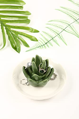 HOME SMILE Ceramic Aloe Ring Holder,Cactus Dish Dish for Jewelry,Christmas Birthday Gifts for Women