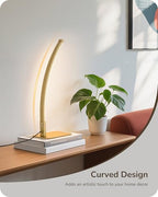 EDISHINE Curved LED Table Lamp, Modern Bedside Lamp with 3 Color Temperature & Stepless Dimming, Aluminum & Iron, Nightstand Lamp for Bedroom, Living Room, Gold - color: Gold