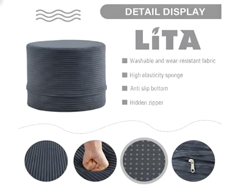 LITA Round Stuffed Pouf Ottoman, Velvet Poufs with High-Density Foam Filling and Washable Cover, Furry and Fluffy Bean Bag Foot Stools Ottoman for Living Room, Bedroom, Office, Grey - color: Velvet Grey