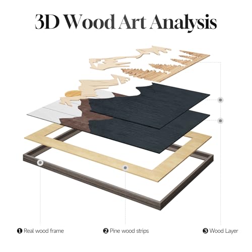 Framed 3D Wood Mountain Textured Wall Art for Living Room, 3 Piece Farmhouse Modern Wood Artwork for Walls, Landscape Mountain Forest Sun Wall Art Decor for Home Office Bedroom Hallway, 16x24 Inch - color: Neutral Blue White, size: 16" W x 24" H x 3Pcs