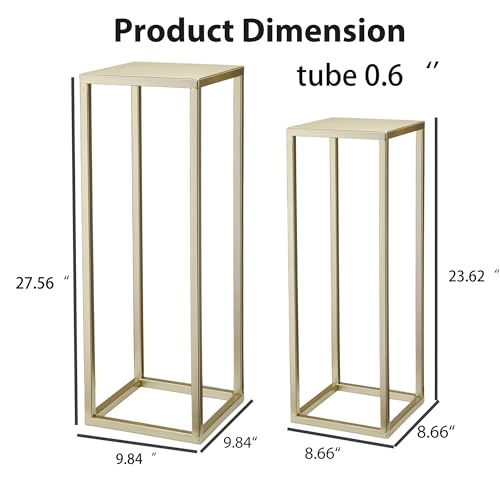 Pack of 2 Pre-Assembled Gold Plant Stand Indoor, Upgraded 0.6" Stable Steel Frame Metal Pedestal, Flower Stands Drink Table for Wedding Centerpieces, Living Room, Party, Patio Garden (Gold) - color: Gold