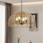 OCIOC Rattan Pendant Lighting, 23.6" Kitchen Island Hanging Light Fixtures,Large Boho Hand-Woven Chanderlier, E26 Farmhouse Retro Ceiling Chandelier 4-Lights For Dining Room Kitchen Island Living Room - size: 23.6" 4-Light