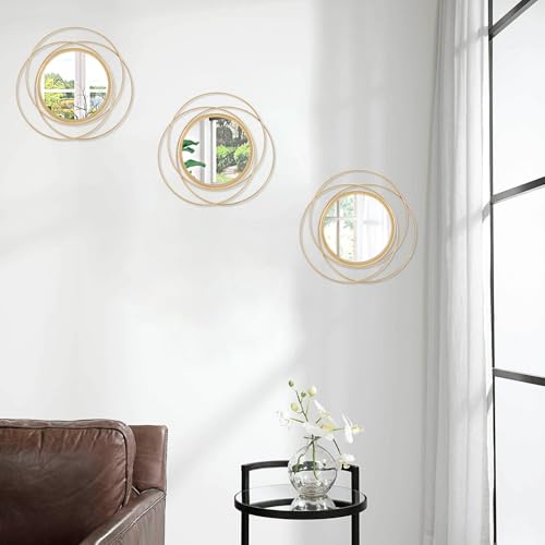 3 Set Gold Circle Mirrors for Wall Decor - Metal Art Small Round Mirror Sets - Hanging Wall Sculpture for Bedroom, Living Room, Entryway 12'' - color: Round-gold, size: 3 Set 12"L x 12"W