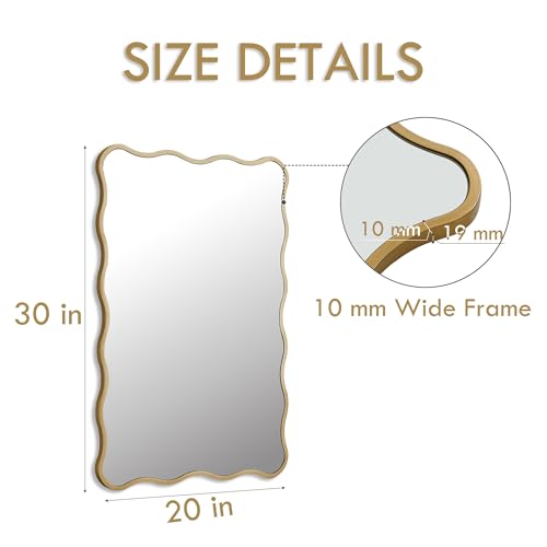 Gold Wavy Bathroom Mirror 20x30 Rectangle Scalloped Farmhous Mirror Modern Wood Farme Mirror Wall Decor for Bathroom Entryway Living Room Bedroom Hallway - color: Gold, size: 30"L x 20"W