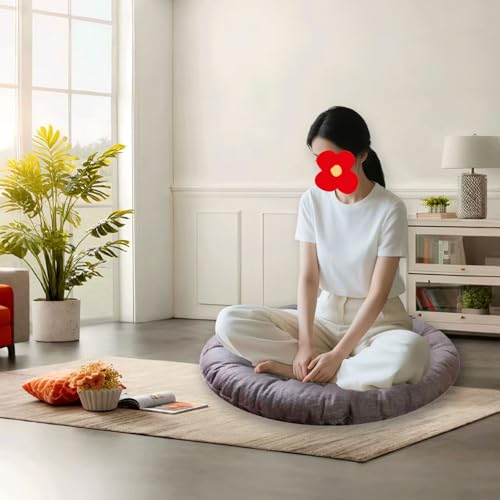 Large Linen Floor Cushions,Round Futon Pillows Japanese Style Tufted Floor Pillows Meditation Cushions for Seating On Pad for Yoga Sofa Balcony(Size:26x26inch,Color:Khaki) - color: Khaki, size: 65x65cm(26x26inch)