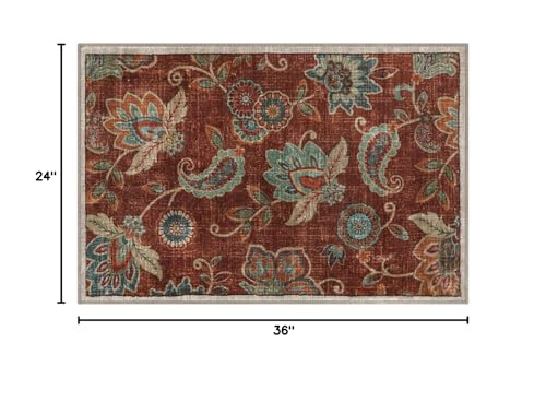 Morebes Floral Area Rug,2x3 Entryway Rug Non Slip, Washable Kitchen Rug Small Door Rugs for Entryway Indoor,Non Shedding Paisley Throw Carpet for Bedroom Bathroom Laundry Room, Red - color: Red, size: 2' x 3' (Rectangular)
