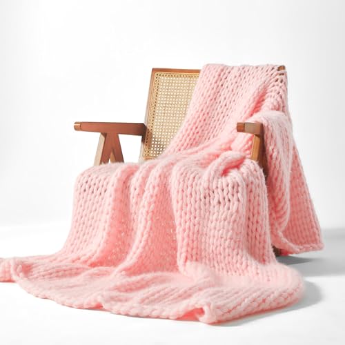 SLEEP ZONE Throw Blanket for Couch - Chunky Knit Hollow Blanket, Throw Blankets for Bed, Handmade Long Plush Cat Yarn, Soft Fluffy Knit Blankets Home Decor (Pink, 50x60in) - color: Pink, size: 50*60