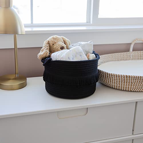 NaturalCozy 3-Piece Decorative Storage Basket Set – Black Cotton Rope Small Woven Baskets for Organizing for Nursery Baby Stuff, Gift, Vanity, Montessori, Dog Cat Toy Bin, Planter, Bathroom Shelves - color: Black