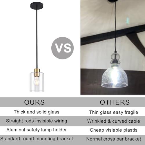 Black Brass Pendant Lights Kitchen Island - Clear Glass Pendant Light Fixture Multiple Stems Rods 3 Units 12 Inch 3 Units 4 Inch (2 Pack Black Brass Downrod) - color: Black+brass 2PK