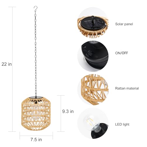 Livinlarge Solar Pendant Light Outdoor,Chandelier Hanging Lantern with Edison Bulb,Boho Solar Powered Lamps IP44 Waterproof for Gazebo Tree Porch Yard Porch Patio Garden Backyard Decorative - style: Solar Pendant Light