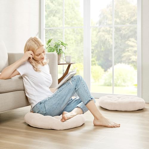 Meditation Floor Pillow Set of 2, Round Large Pillows Seating for Adults, Tufted Corduroy Cushion for Living Room Tatami, Beige 22 Inch - color: Round | Beige | 2 Pack, size: 2 Pack
