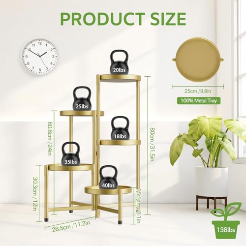 iDavosic.ly 5 Tier Large Plant Stand Indoor, 10 Inch Wide Tall Corner Metal Plant Stands Outdoor for Multiple Plants, Folding Tiered Flower Display Holder Rack Shelf, Gold - color: Gold, size: 5 Tiers