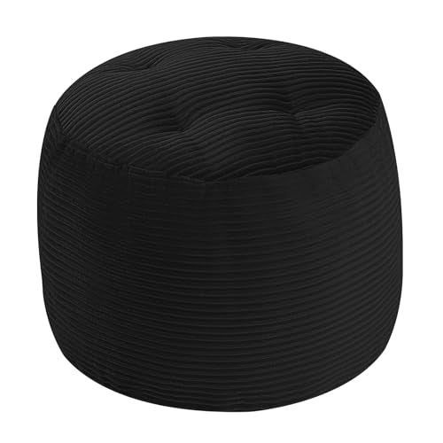 MeMoreCool Stuffed Round Pouf Ottoman Foot Rest, Floor Pouf Foot Stool with Soft Foam Chunk Filling, Round Small Ottoman Footstool Circle Footrest for Couch Living Room, Corduroy Black - color: Black