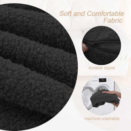 MeMoreCool Round Pouf Ottoman – 20x20x15 Inch Stuffed Footrest with Foam Filling, Dark Grey Small Circle Footstool for Living Room | Soft Teddy Fleece Cover | Washable Compact Floor Pouf - color: Teddy Dark Grey