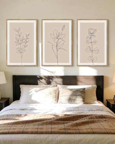 Drsoum Flower Wall Art Vintage Floral Minimalist Wall Hanging Decor Bohemain Botanical Prints Artwork for Bedroom Living Room Hallway 24x36in Natural Framed - color: Bohemain Flower, size: 24x36in, Natural Framed