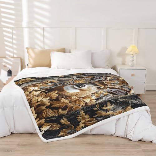Feelyou Camo Deer Fleece Throw Blanket Queen 90"x90" Kids Western Deer Hunting Plush Blanket Boys Camo Moose Sherpa Blanket Camouflage Deer Hunting Fuzzy Blanket - color: Multi 122302, size: Queen