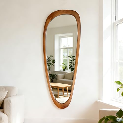 BOMINICA Full Length Irregular Wall Mirror, 60" x 22" Wooden Full Body Mirror Wall Mounted, Large Decorative Floor Mirror for Living Room, Bedroom, Entryway, Farmhouse, Home Decor - color: Wood, size: 60"L x 22"W