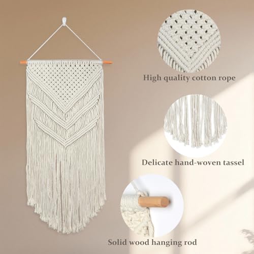 JONKASIPA Macrame Woven Wall Hanging, Bohemian Wall Decor, Handmade Woven Tapestry with Tassels, Delicate Lace Decor Crafts for Bedroom,Living Room or Farmhouse (Beige) - color: Beige-01- Tassel