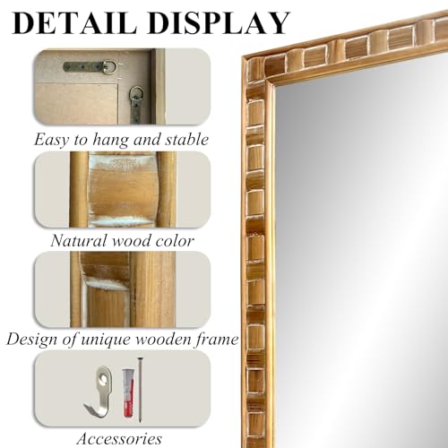 POZINO Full Length Mirror with Solid Wood Frame, 65"x30" Large Rustic Wall Mirror, Farmhouse Rectangle Accent Mirror for Entryway, Hallway, Dressing, Living Room, Bedroom, Horizontal or Vertical - color: Natural Wood, size: 65"Lx30"W