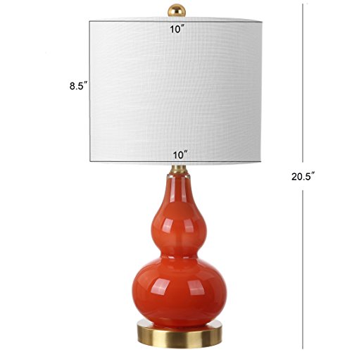 JONATHAN Y 20.5" Sunset Orange Glass Table Lamp, Modern Gourd Bedside Nightstand Lamp for Bedroom, Living Room, White Linen Shade, LED Bulb Included (JYL1028G) - color: Sunset Orange, size: Single