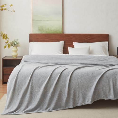 COOVA Lightweight Knit King Blanket for Bed, Decorative Blanket, Soft and Cozy Throw for Sofa, Bed or Couch, Bedroom (Light Grey, 90×102 inches) - color: Light Grey, size: 90"x102"