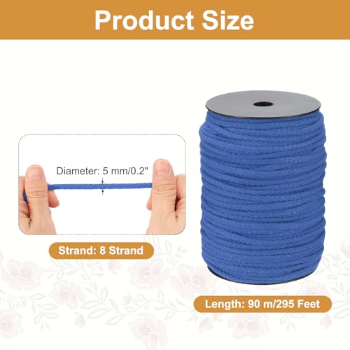 MECCANIXITY Macrame Cord 5mm x 295 ft Handmade Natural Cotton Rope, 8 Strand Twisted Braided Rope Cord for Plant Hanger Wall Hanging Dream Catcher Crafts Home Decoration, Dark Blue - color: Dark Blue