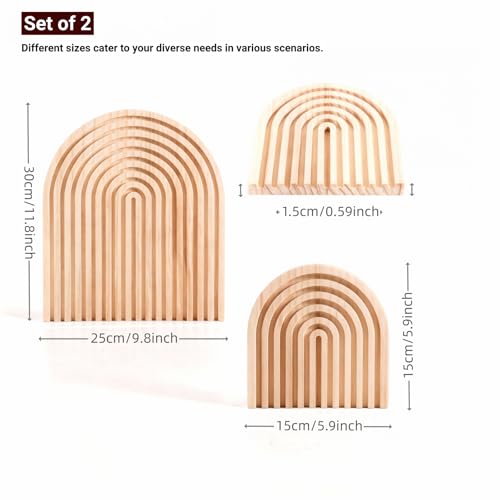 2 Pcs Natural Wood Arch Decor, Boho Shelf & Serving Board for Fireplace Mantel, Kitchen Counter - Light Pine Finish, Scandinavian & Japandi Style Aesthetic Accents for Living Room, Home Office - color: Natural