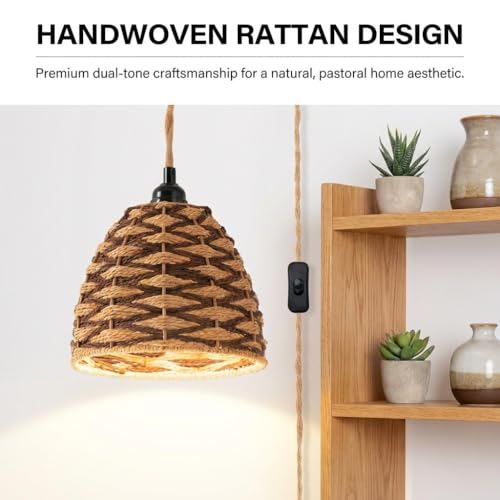 Hanging Grow Light, 30W LED Lamp with Timer for Indoor Plants | 4000K LED plant lamp with 15 ft cord, outlet timer, and boho paper rope shade for succulents, herbs, and low-light rooms. - color: Dome